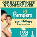 Pampers Swaddlers Diapers, Size 1 (8-14 lbs), 198 Count, Fragrance Free, Hypoallergenic, Absorbent, Pediatrician Recommended, Skin Safe