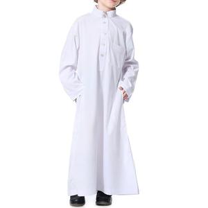 Eid Outfit for Girls Size 9-10 Boys Kurta White Arabic Thobe for Muslim Boys Robes Long Sleeve Kaftan with Pockets Solid Color Middle East Abayas Dubai Clothing, Size 120