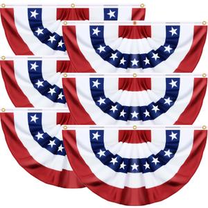 6 Pack 1.5x3 FT American Bunting Flag 4th of July Decorations, USA Pleated Fan Flag for Outside, Patriotic Red White and Blue Half Fan Banner Fourth of July Independence Day Memorial Day Outdoor Decor