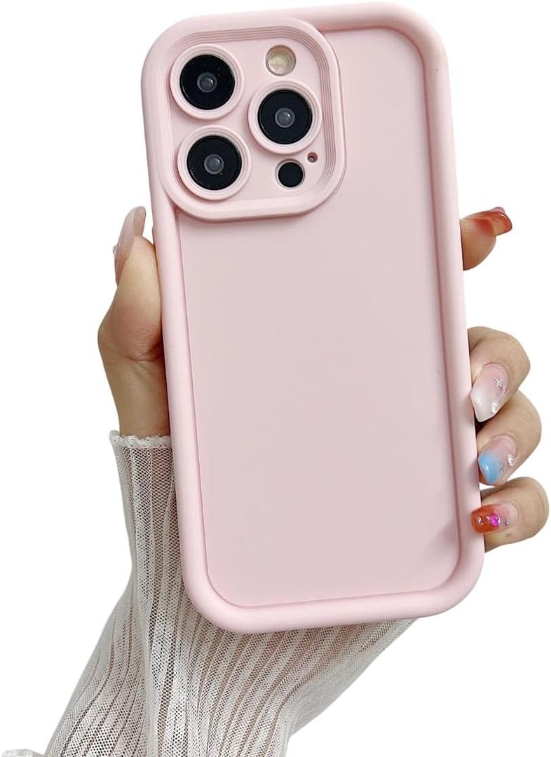 Designed for iPhone Case with Camera Protection Simple,Full Bumper Drop Protection Shockproof Solid Color Rubber Phone Cover Case (Pink,iPhone 14 Pro)