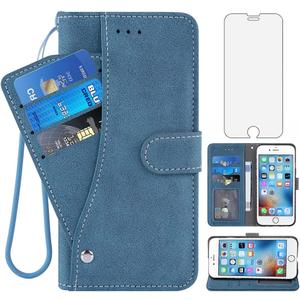 Asuwish Compatible with iPhone 6 6s Wallet Case Tempered Glass Screen Protector Flip Card Holder Stand Cell Phone Cover for iPhone6 Six i6 S iPhone6s iPhine6s iPhones6s i Phone6s Phone6 6a S6 Blue