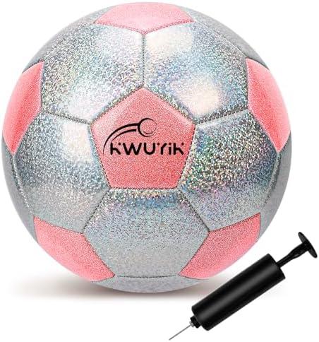 OKWUYiK Soccer Ball Size 3 4 5 Glitter Pink Purple Black Silver with Pump Toddler Soccer Ball for Kids Aged 3-6 6-8 8-12 Outdoor Training Ball for Girls Boys Children Youth Teens