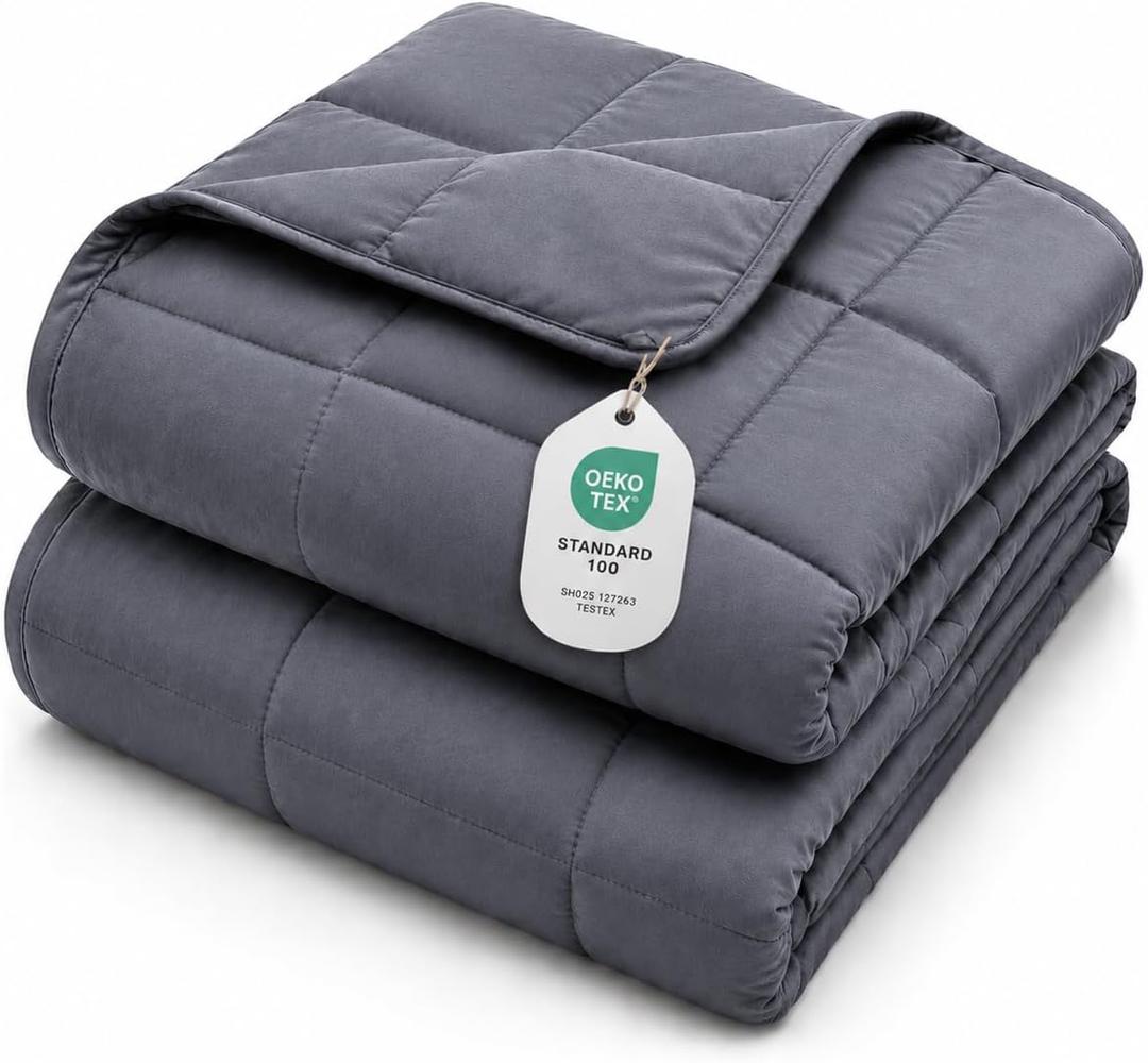 L'AGRATY Weighted Blanket for Adults 15lbs, 48"x72", Dark Grey Twin Full Size Heavy Throw Blanket, Cooling, Breathable, Microfiber with Glass Beads, Big, Washable, All-Season