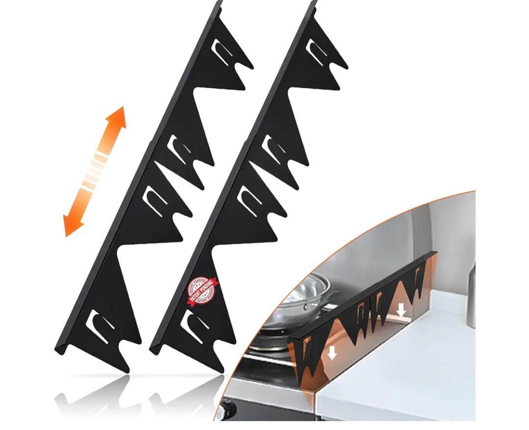 Stainless Steel Stove Gap Covers,Stove Gap Filler, Range Trim Kit, Stove Gap Guards, Heat Resistant and Easy to Clean, Easy retractable Length 13.8" to 27.5", Width 0.79",Black(2PCS)