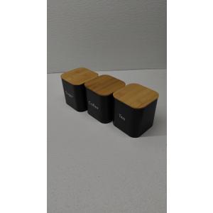 Juvale Coffee Tea Sugar Container Set - Black Iron Kitchen Canister Set with Bamboo Lids (3 Pieces, 48 oz)