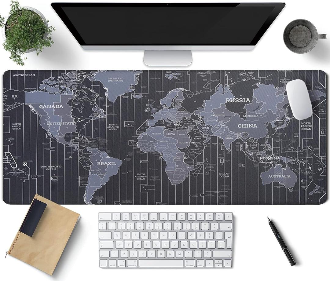Map Patterns Desk Mat, Large Gaming Mouse Pad Non-Slip Rubber Base with Stitched Edges, Waterproof Protection for PC Laptop Home Office Desk Decor 35.4x15.7in