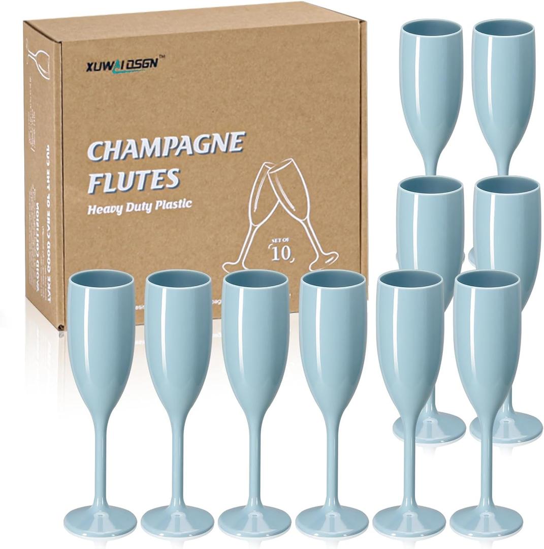 XUWAIDSGN Acrylic Champagne Flutes Toasting Glasses Unbreakable Mimosa Bar Reusable Wine Glasses Vintage Champagne Flutes Stemmed Drinking Cups 5.4 OZ for Christmas Birthday (10, Blue)