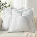 ZWJD Throw Pillow Covers 18x18 Set of 2 Striped Pillow Covers with Fringe Chic Cotton Decorative Pillows Square Cushion Covers for Sofa Couch Bed Living Room Farmhouse Decor (Light Blue)