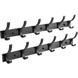 Pack of 2 Coat Rack Wall Mount, Coat Hooks Wall Mount, Wall Hooks for Hanging, Hat Rack for Wall, Coat Hanger Wall Mount, Towel Hooks for Bathrooms (Black)