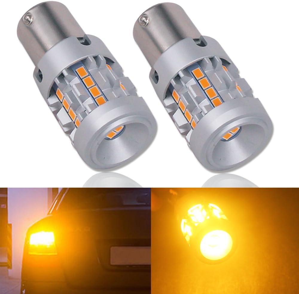 S25 P21W BA15S 1156 LED Bulbs Amber Built in Resistor Anti Hyper Flashing Turn Signal Light Extremely Bright Blinker, 2 Pack