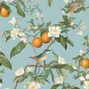 Laatse Blue Floral Wallpaper Peel and Stick, Vintage Bird Leaf Fruit Contact Paper, Self Adhesive Removable Retro Wall Mural Wall Paper for Room Walls Shelves Cabinet Table Decor 17.5" x 118"