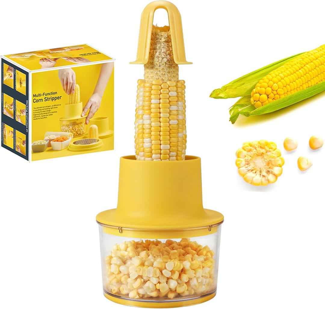 Corn Peeler Stripper for Corn on the Cob, Stainless Steel Corn Cob Stripping Tool, Corn Thresher with Bowl No Splash No Waste