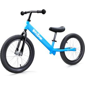 Bicystar 16 Inch Kids Balance Bike for 5-8 Year Old, No Pedals, Air Tires, Footrests, Adjustable Height for Big Boys, Girls (Blue)