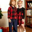 PATPAT Family Matching Outfits Mommy and Me Dresses Matching Set Long Sleeve Plaid Midi Dress and Casual Button Down Shirts (6-7 Years, Black)