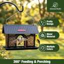 Kingsyard Bird Feeder for Outdoors Hanging, Dual-Use Metal Mesh Wild Bird Feeders with Seed Tray & Weatherproof Roof, 3 lbs Large Capacity, Black