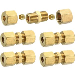 uxcell 5Pcs Brass Compression Tube Fitting, 6mm Tube OD Connector, NPT Thread Compression Union Connectors & Compression Sleeves Ferrules, Brass Straight Coupling Adapter