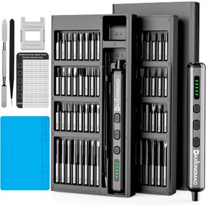 Daxiongmao Mini Electric Screwdriver, 70-in-1 Small Cordless Screwdriver  64 S2 Precision Bits, 5 Torque Settings, 4 LED Lights, Ideal Repair Tool Kit for Camera, Laptop, PC and Electronics (Blue)