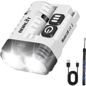 BORUIT U6 LED Small Powerful Flat EDC Flashlight with Clip,Super Bright USB A/C-C Rechargeable Mini Pocket Keychain Flash Light with White Warm Red Light,10 Modes,IP68 Waterproof,Magnetic