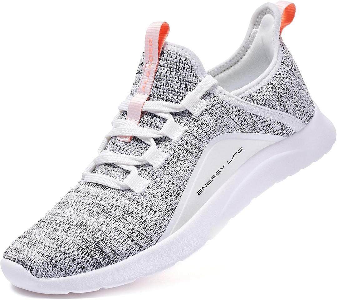 ALEADER Women's Energycloud Slip On Walking Shoes Pure Running Shoes for Gym Workout Treadmill Running Errands White Gray Size 7 US
