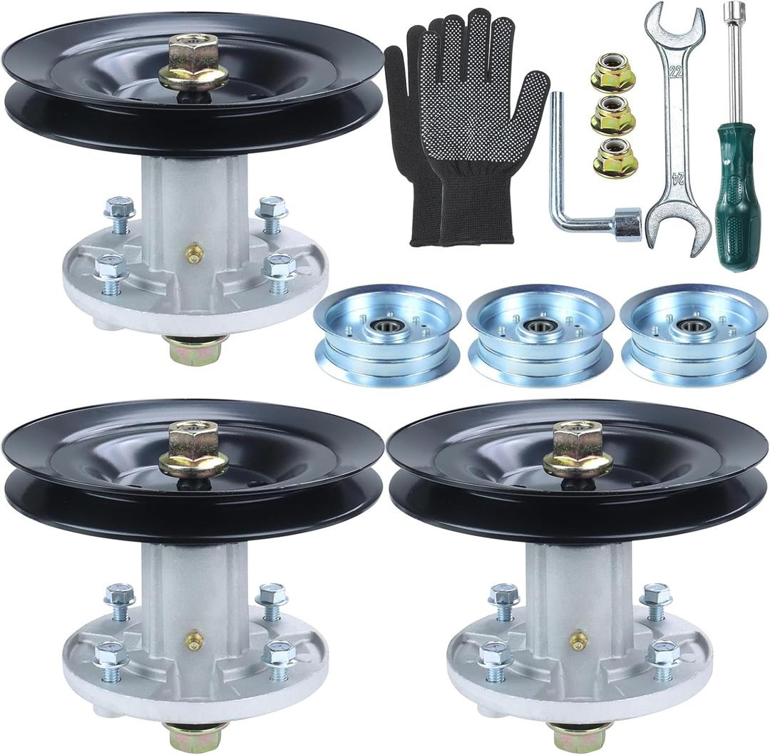 3 Pack Greased GY21099 Spindle Assembly with GX21381 Pulley GY20629 Replaces GY21099 Spindle Kit John Deere GY21099, GY20867, GY20592, GY20110, GY22082 for John Deere D170 LA175 E180 Tractors