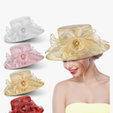 4 Pcs Derby Hats Women Organza Church Fascinator Bridal Flower Hat Wide Brim White Church Hat for Derby Day Wedding Tea Cocktail Party Sun, Beige Red White Pink