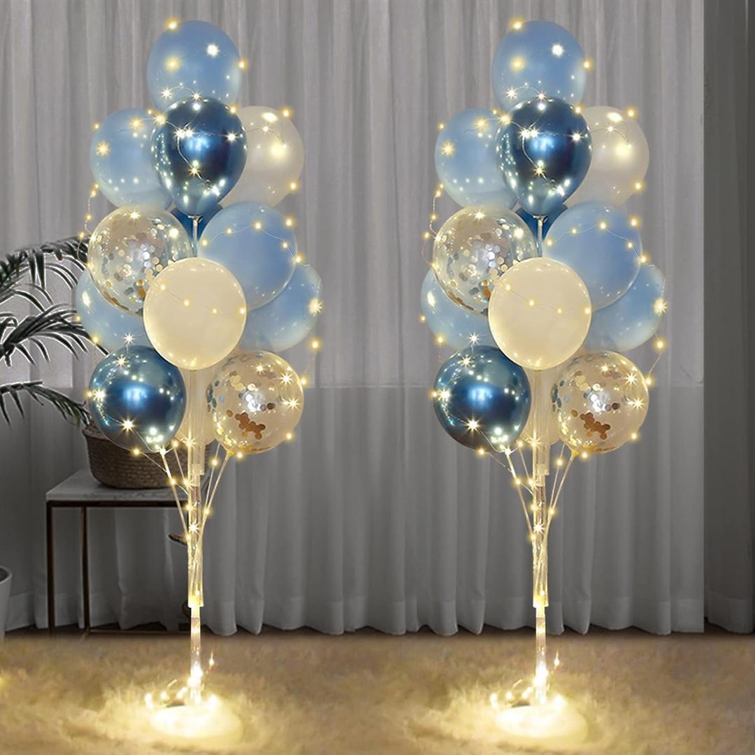 Cicicooie Balloons Stand Kit for Floor with String Light 2 Set Blue Centerpieces Balloon Holder Decoration for Wedding Birthday Party Bachelorette Party