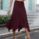 YSYOKOW Midi Skirts for Women High Waisted Asymmetrical Handkerchief Hem Fold Over Waist Flowy Casual Summer Soft Knit Skirt (L)
