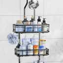 OMAIRA Shower Caddy Hanging Over the Shower Head  Rustproof Shower Organizer Hanging with Soap Scrub Holder, NonSlip Stainless Steel Bathroom Storage Rack & Shelves, No Drilling, Black