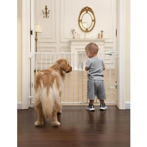 Babelio Removable & No Bottom Bar Baby Gate, 29-43" Hardware Mounted (Drill Needed)| Wide Walk-Thru| Auto-Close Safety Dog/Pet Gate for Stairs & Doorways (White, 29-43" W, 30" H)