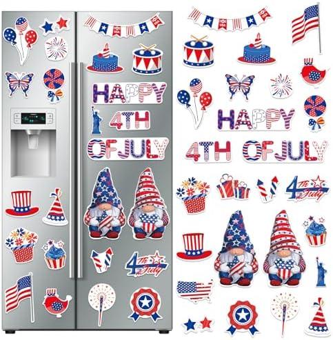 26 Pieces Patriotic Refrigerator Magnets, Happy 4th of July Car Magnets Fireworks Patriotic Gnomes Independence Day Magnetic Stickers for Fridge Metal Door Mailbox Locker Cabinets Decor