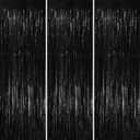 3 Pack 3.3x8.2 Feet Black Foil Fringe Backdrop Curtains, Tinsel Streamers Birthday Party Decorations, Fringe Backdrop for Graduation, New Years, Halloween, Disco Party