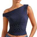 SUUKSESS Women Off Shoulder Tops Sleeveless Shirts Y2K Going Out Crop Tank Top (L)