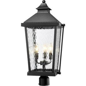 zeyu 26 Inch Outdoor Post Lights, 3 Light Lamp Post Light Fixture Hardwired, Large Waterproof Lamp Pillar Fixtures for Pathway, Water Ripple Glass Shade, Black Finish, ZW105P-L BK-SW, 26 Inch - No Function