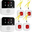 PILSAMAS Wireless Caregiver Call Button System - Dual Hub, Multi-Location Alarm, Dsiplay Caller ID & App Alert, No Monthly Fee, 4 IP65 Panic Buttons, Emergency Alert for Elderly at Home/Nursing Homes