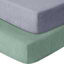 Muslin Crib Sheets for Boys Girls 100% Cotton Fitted Baby Crib Sheet 2 Pack Soft and Breathable for Standard Crib Mattress & Toddler Mattress 52x28in (Gray & Green)