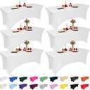 6 Pack 8 Feet White Spandex Tablecloth for Rectangular Tables, Fitted & Stretch, Washable, Wrinkle Resistant, Perfect for Event, Wedding, Party, Banquet, Cocktail, Festival, and Table Protector
