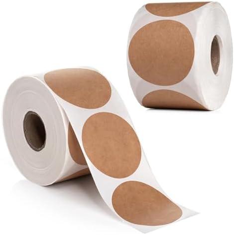 1000pcs Kraft Dot Stickers 2 inch | Color Coding Labels for Inventory, Price, Organization | 2" Round Circle Diameter, 500 per roll (Pack of 4)