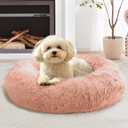 JOLLYVOGUE Calming Small Dog & Cat Bed for Indoor Cats - 20 inches Washable Donut Bed for Kittens & Puppies, Anti-Anxiety Round Fluffy Plush Pet Beds (Fits up to 15 lbs, Peach Pink)