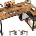Casaottima L Shaped Computer Desk, 48 Inch Small Corner Desk with Storage Shelves & PC Stand, Reversible Gaming Desk for Bedroom, Modern Writing Study Table for Home Office, Vintage