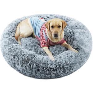 Large Round Donut Pet Bed for Dogs, 43 Inches, Suitable for Large Dogs up to 100 Pounds, Machine Washable with Detachable Cover, Waterproof and Anti-Slip, Gray