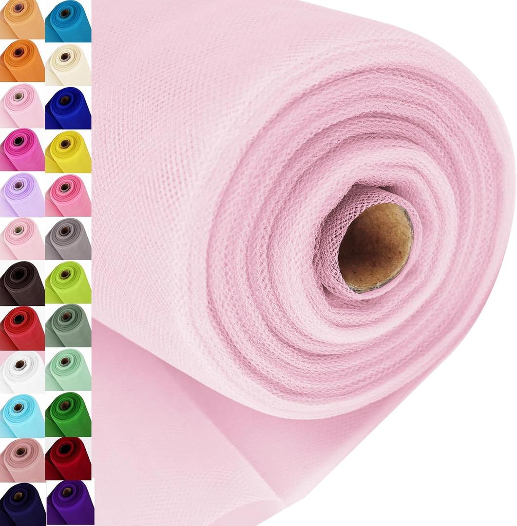 Baby Pink Tulle Fabric Roll Spool Bolt (54 Inch by 40 Yards) Large Tulle Wedding Party Decoration, Tutu Skirt, Table Runner, Gift Wrapping, Bridal Shower, Soft & Drape (Light Pink)