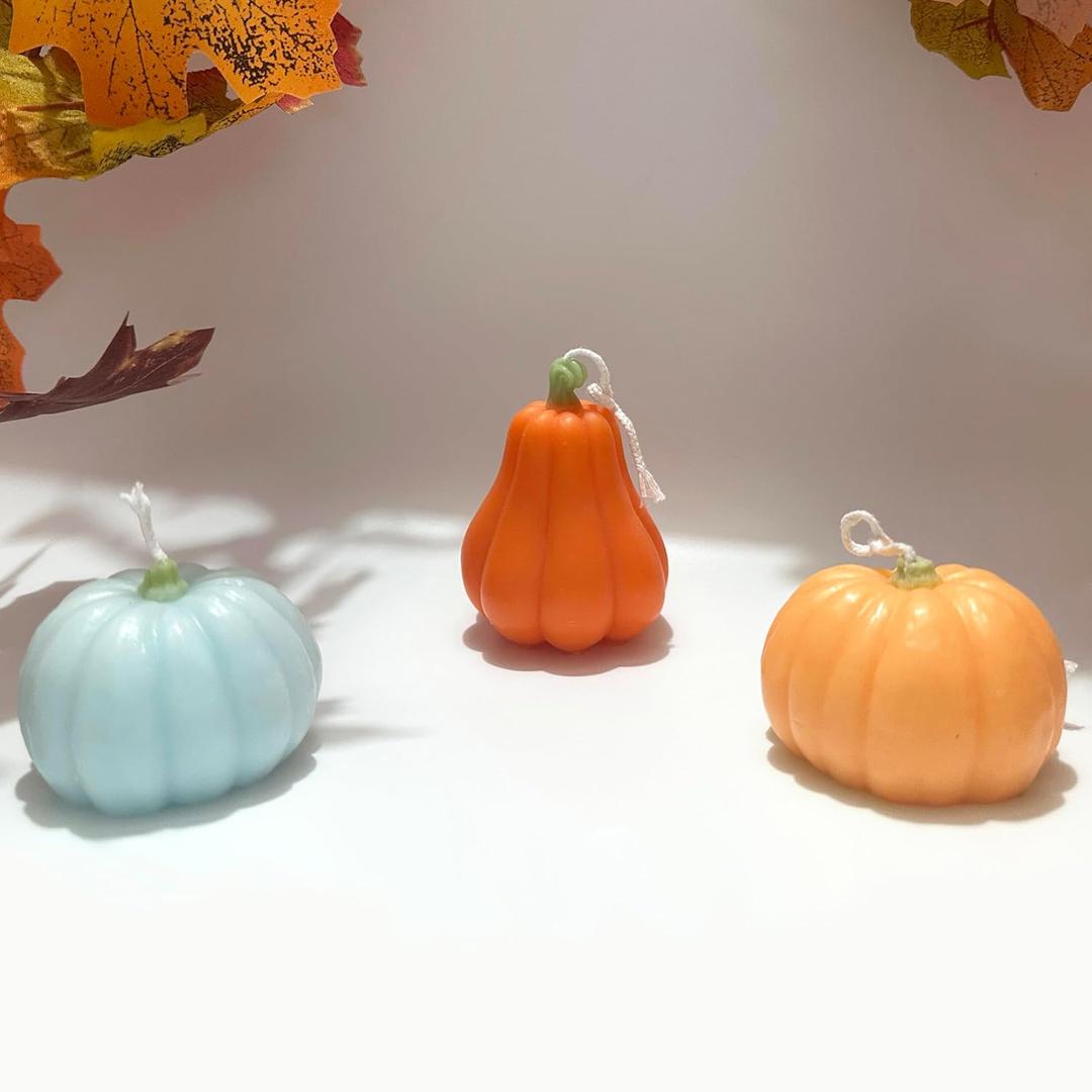 3 Pcs Fall Pumpkin Candles Thanksgiving Pumpkin Shaped Candle Decor Halloween Home Decoration Scented Candles Handmade Wax Candle for Autumn Bedroom Bathroom Party Home Table Decor
