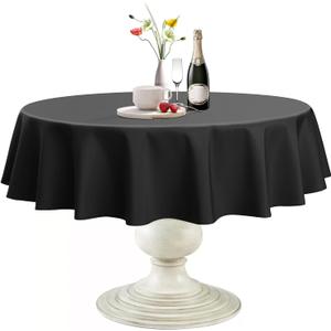 Softalker Round Tablecloth Waterproof & Stain Resistant Table Cloth Wrinkle Free Fabric Washable Polyester Table Cover for Dining/ Party/ Buffet/ Wedding (120 inch, Black)