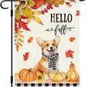 DLZDN Hello Fall Dog Garden Flag Autumn Corgi Pumpkins Maple Leaves Flag 1218 Inch Double Sided Buffalo Plaid Farmhouse Yard Flag Thanksgiving Holiday Outdoor Decor