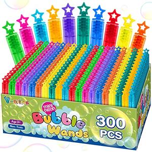 300 Pack Mini Bubble Wands in 10 Color, Bulk Party Favors for Kids, Ideal Goodies Bags Stuffers, Themed Birthday, Valentine, Easter, Halloween, Christmas, School Classroom Prizes for Boys & Girls
