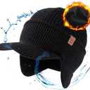 TOP-EX 50% Merino Wool Winter Hats Beanie with Brim Waterproof Warm Fleece Lined for Cold Weather, Size: Small-Medium