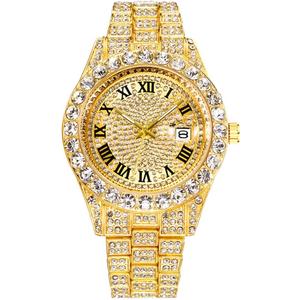 Hip Hop Watches for Men Iced-Out Bling Diamond Luxury Quartz Watches with Date