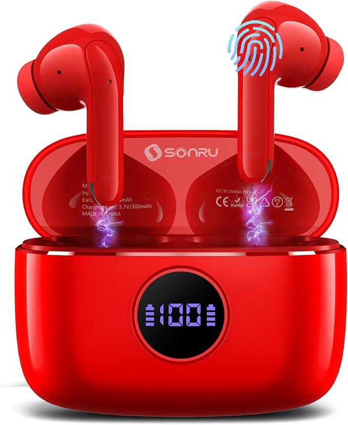 SONRU Wireless Earbuds Bluetooth 5.3 Headphones in-Ear MIC Earphones Hi-Fi Stereo 40H Playback USB-C LED Power Display Charging
