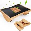 Wood Foot Rest for Under Desk at Work, Ergonomic Foldable Footrest with Roller Massager for Enhanced Circulation & Comfort, Standing Desk Rocker Balance Board for Office & Home