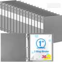 Skyygemm 36 Pcs 1 Inch 3 Ring Plastic Binder Flexible Binders Bulk Fits Letter Size 8.5'' x 11'' Paper Holds up to 240 Sheets with 1 Pockets Versatile Binder for School Office Home (Gray)